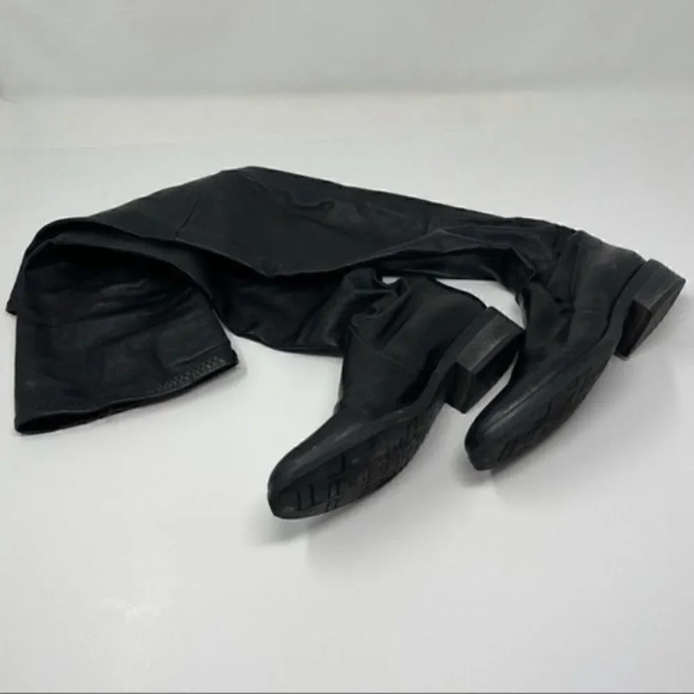 Parallele Paris France womans thigh high flat boots black leather UK 2 Us4 BoxE